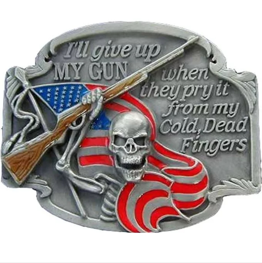 American flag skeleton with rifle belt buckle